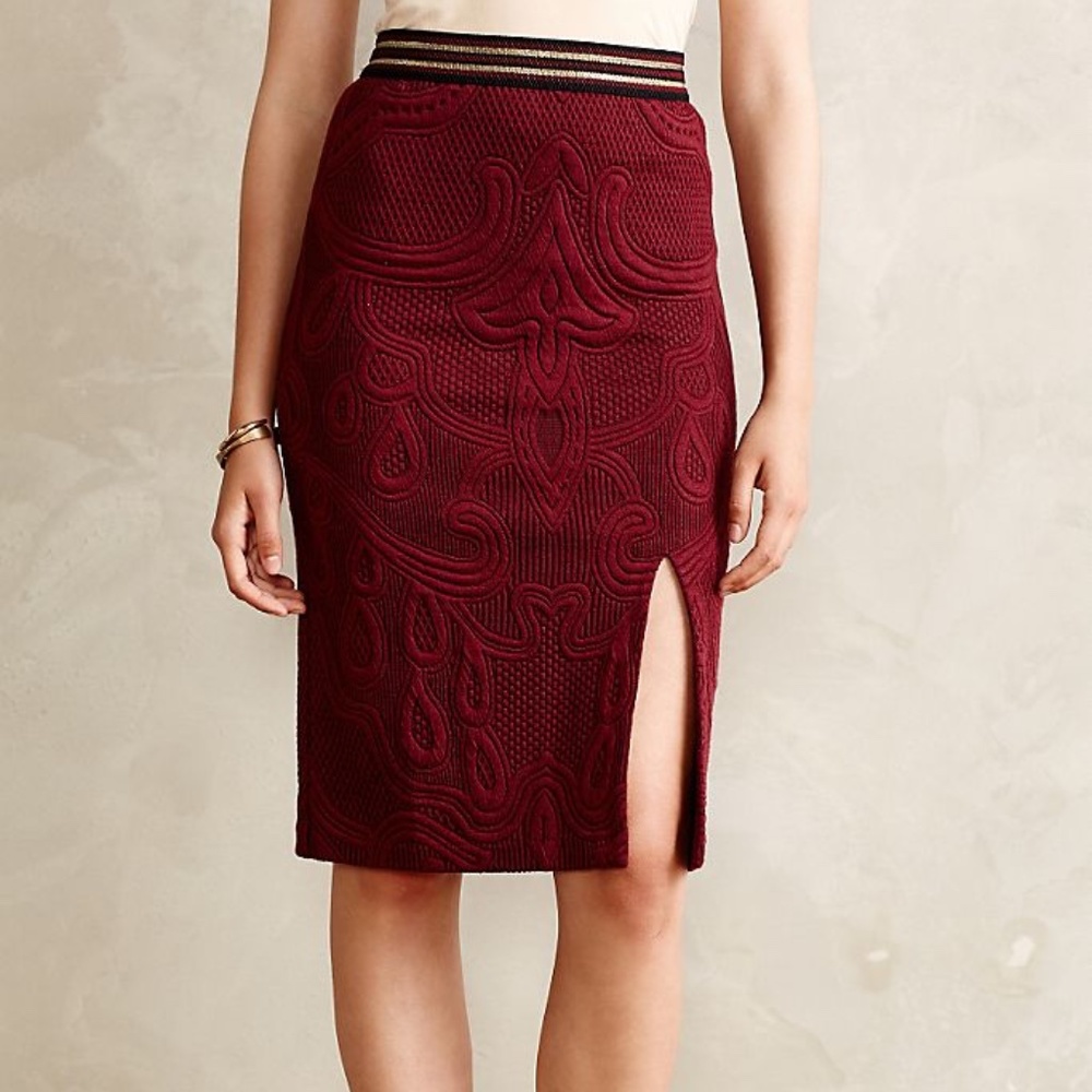 Anthropologie Slit Jacquard Pencil Skirt